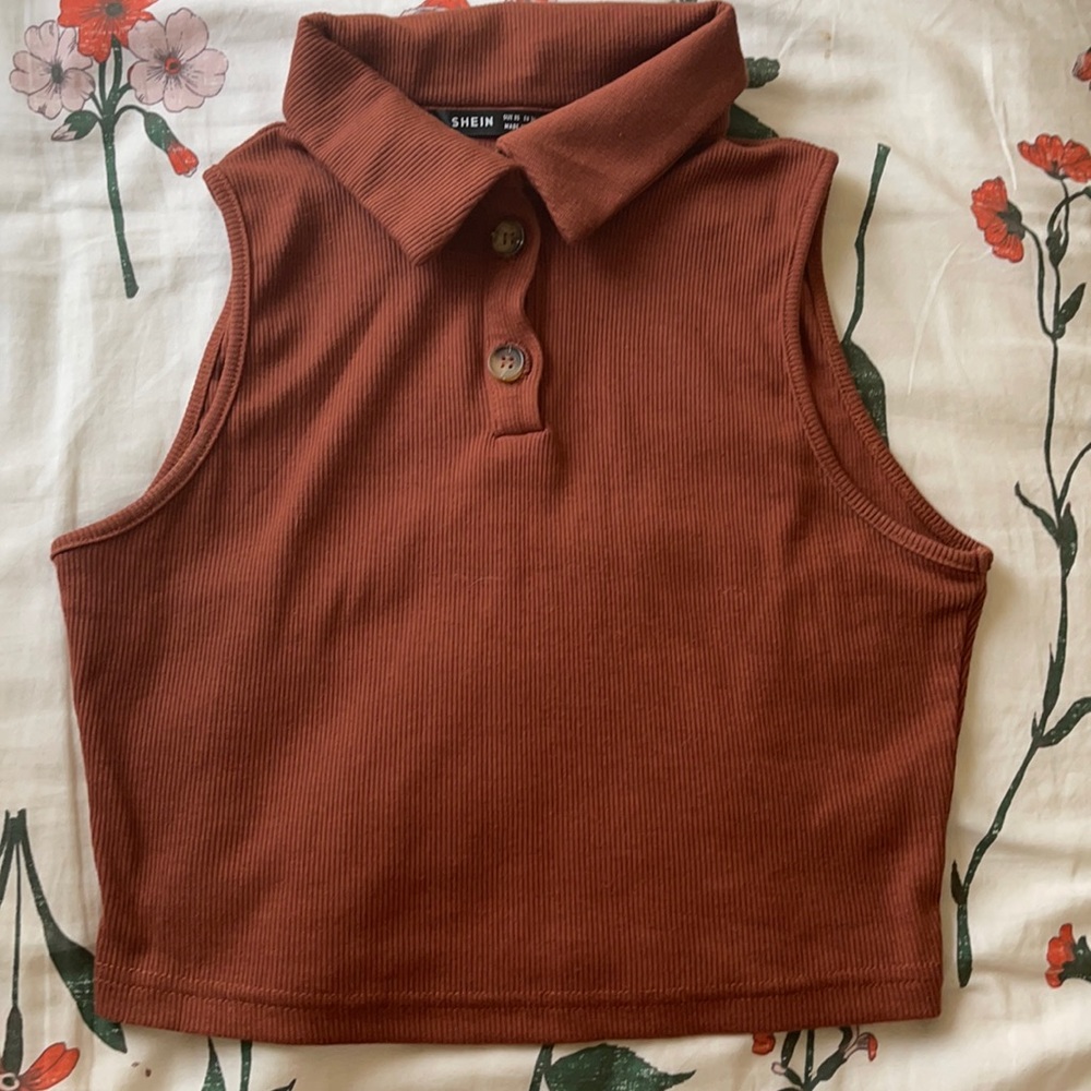 Shein Button Half Placket Rib -knit Tank top